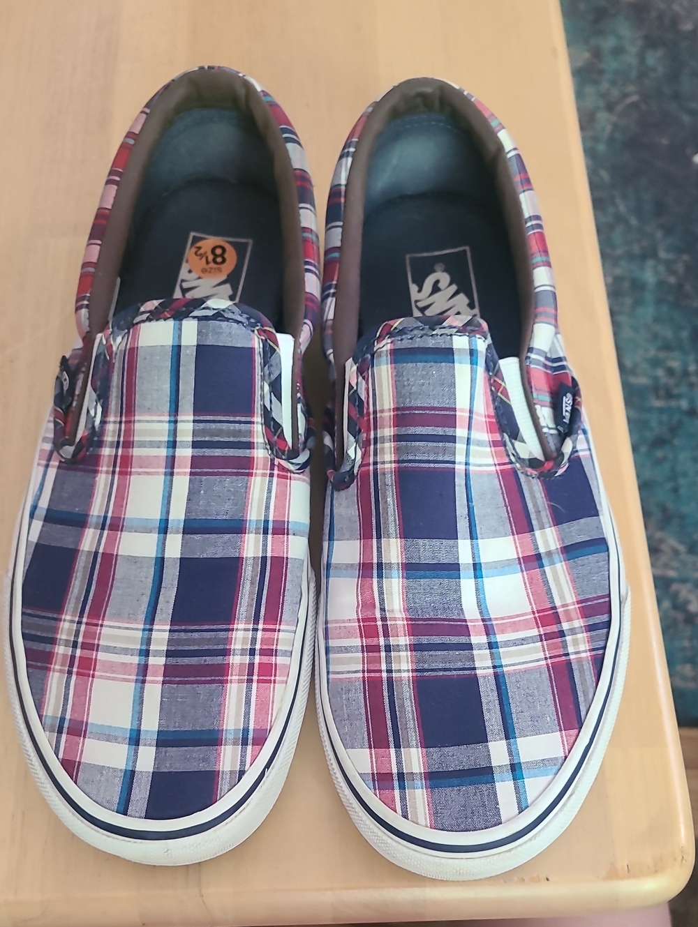 Vans Plaid Slip-On Sneakers - Navy, Red, White